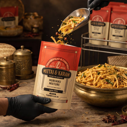 Traditional Tamil snacks being packed by hand