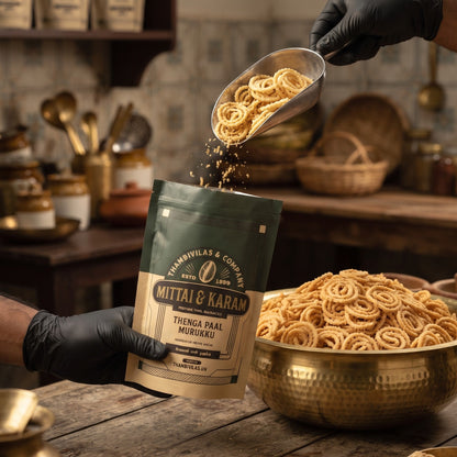 Traditional Tamil snacks being packed by hand