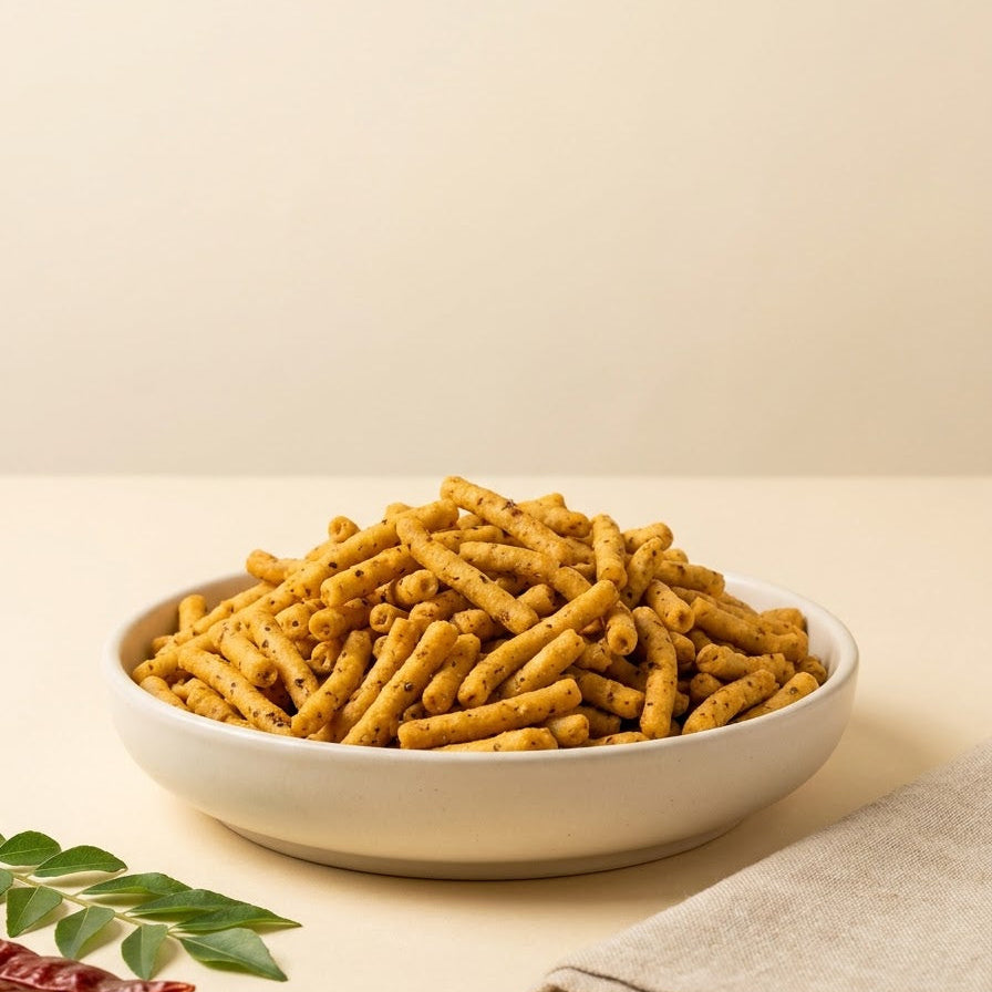 Sattur Kara Sev served in a ceramic bowl